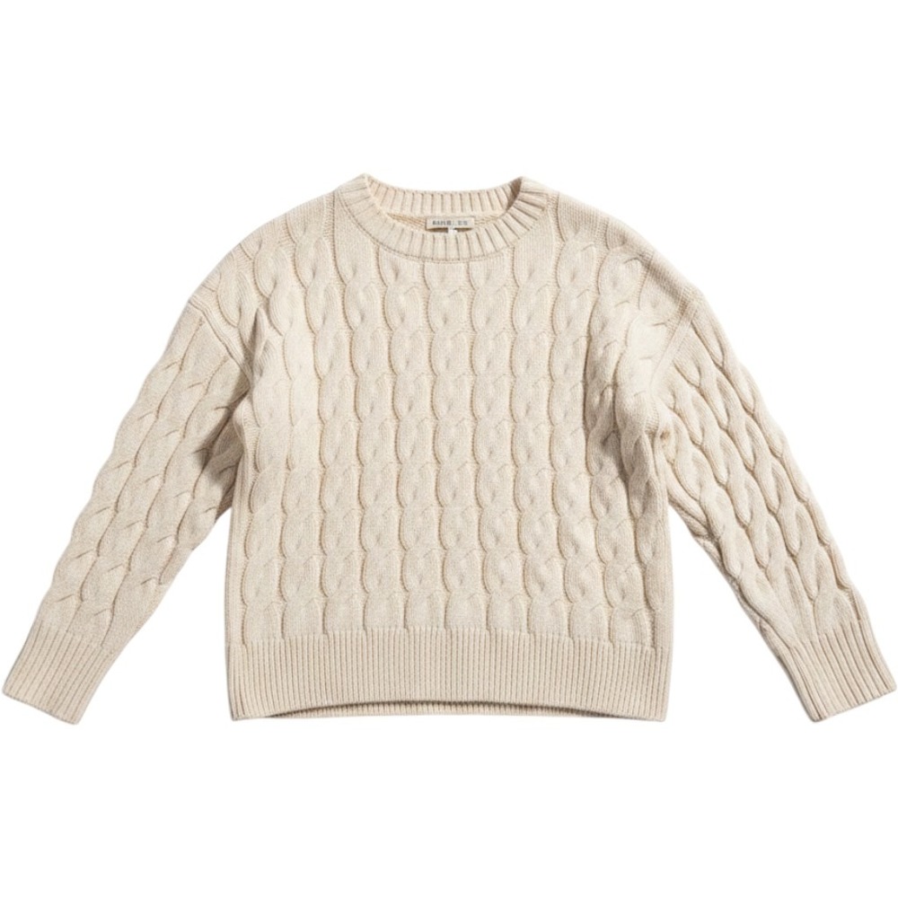 Rachel Zoe Cable Knit Fisherman Sweater Cream Chenille Soft Girl Capsule Medium